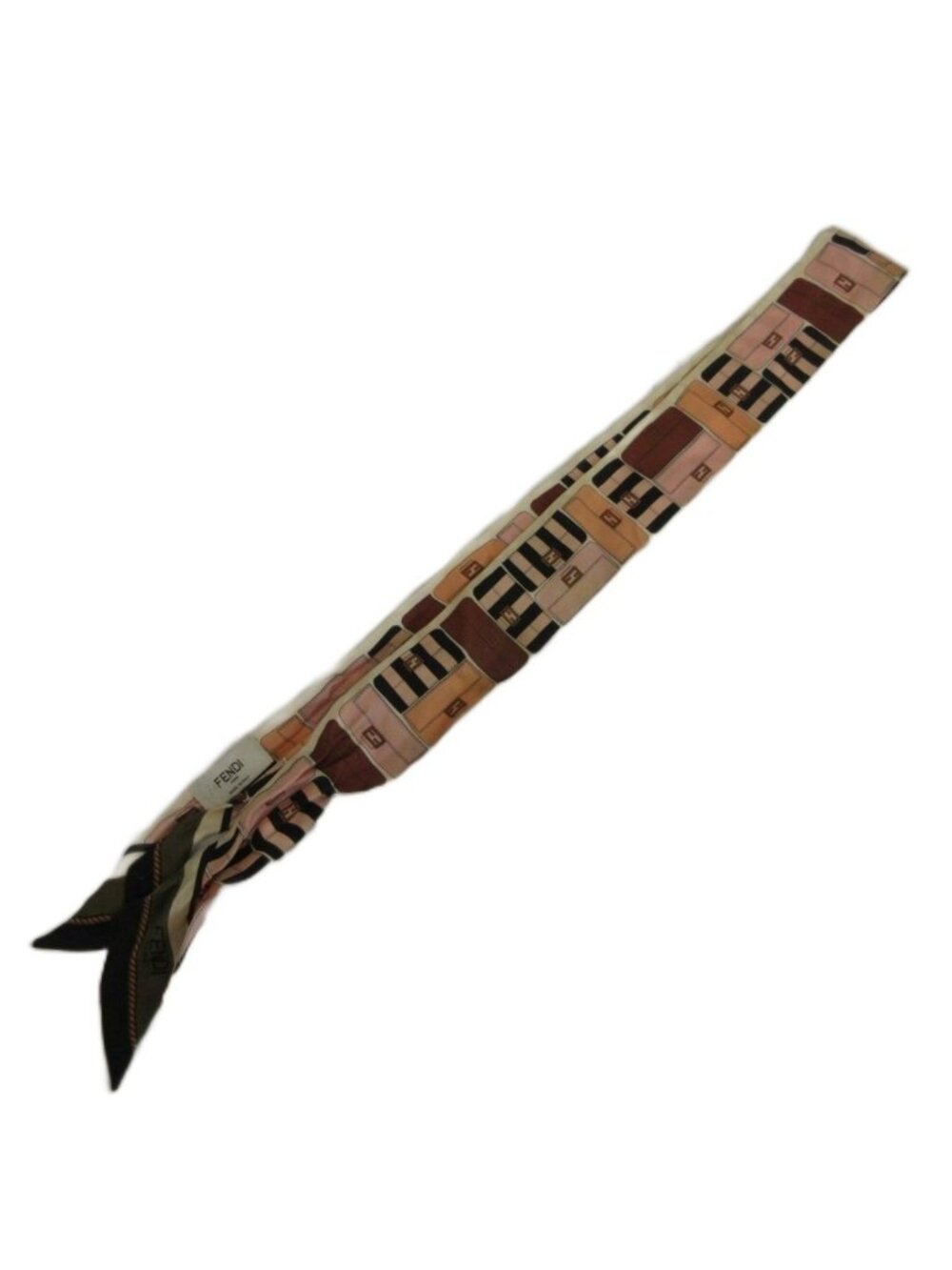 Fendi Wrappy Scarf Ribbon Silk All Over Print Logo Pink Multicolor
